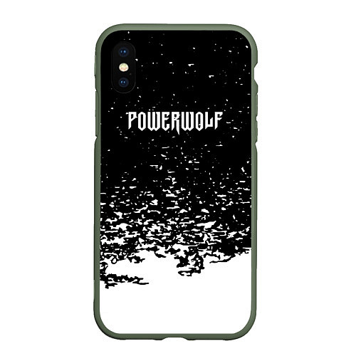 Чехол iPhone XS Max матовый Powerwolf: белые брызги / 3D-Темно-зеленый – фото 1