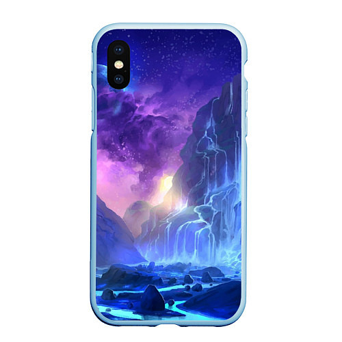 Чехол iPhone XS Max матовый Фантастический пейзаж Водопад Неон / 3D-Голубой – фото 1