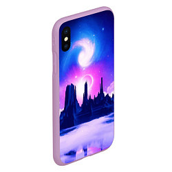 Чехол iPhone XS Max матовый Фантастический пейзаж Неон Космос, цвет: 3D-сиреневый — фото 2