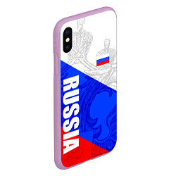 Чехол iPhone XS Max матовый RUSSIA - SPORTWEAR - ТРИКОЛОР, цвет: 3D-сиреневый — фото 2