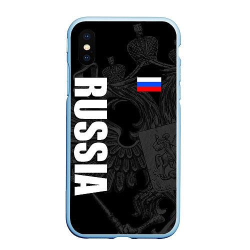 Чехол iPhone XS Max матовый RUSSIA - BLACK EDITION / 3D-Голубой – фото 1