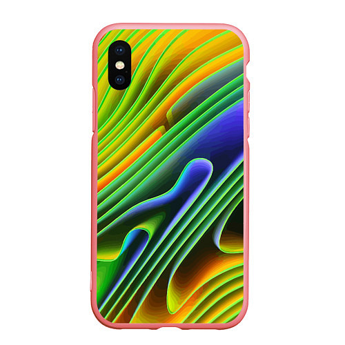 Чехол iPhone XS Max матовый Цветные неоновые полосы Абстракция Color neon patt / 3D-Баблгам – фото 1