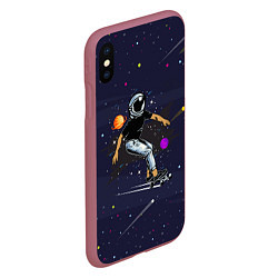 Чехол iPhone XS Max матовый Космонавт - скейтбордист, цвет: 3D-малиновый — фото 2