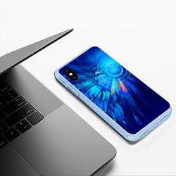 Чехол iPhone XS Max матовый Неоновый фрактальный хвост кометы Абстракция Neon, цвет: 3D-голубой — фото 2