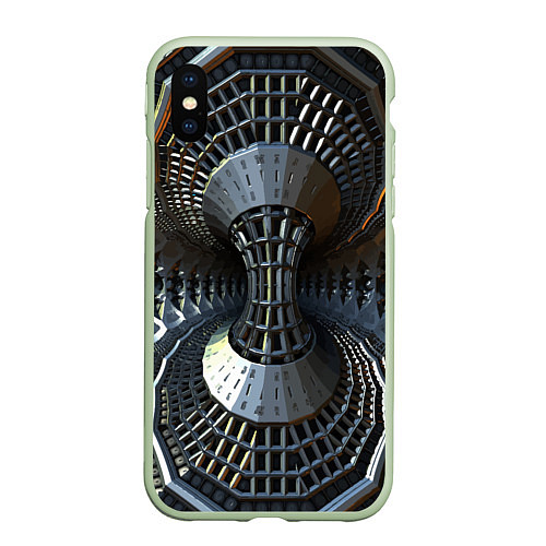 Чехол iPhone XS Max матовый Механистический индустриальный паттерн Броня Mecha / 3D-Салатовый – фото 1