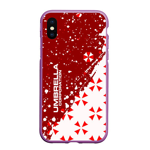 Чехол iPhone XS Max матовый Resident Evil Umbrella Corporation паттерн / 3D-Фиолетовый – фото 1