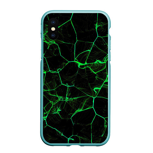 Чехол iPhone XS Max матовый Абстракция - Черно-зеленый фон - дым / 3D-Мятный – фото 1