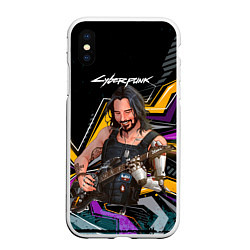 Чехол iPhone XS Max матовый Johnny гитарист cyberpunk2077, цвет: 3D-белый