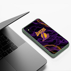 Чехол iPhone XS Max матовый Лейкерс Lakers яркие молнии, цвет: 3D-темно-зеленый — фото 2