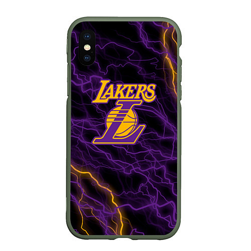 Чехол iPhone XS Max матовый Лейкерс Lakers яркие молнии / 3D-Темно-зеленый – фото 1