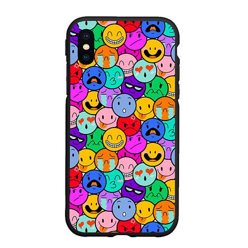 Чехол iPhone XS Max матовый Sticker bombing смайлы маленькие / 3D-Черный – фото 1