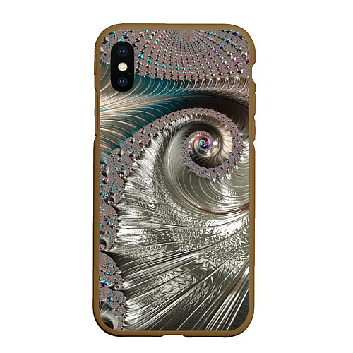 Чехол iPhone XS Max матовый Fractal pattern Spiral Серебристый фрактал спираль / 3D-Коричневый – фото 1