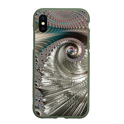 Чехол iPhone XS Max матовый Fractal pattern Spiral Серебристый фрактал спираль, цвет: 3D-темно-зеленый