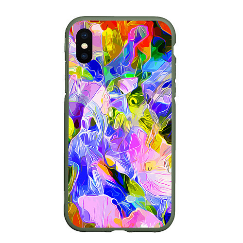 Чехол iPhone XS Max матовый Красочный цветочный узор Весна - Лето 2023 Colorfu / 3D-Темно-зеленый – фото 1