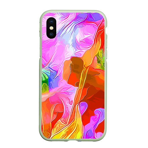 Чехол iPhone XS Max матовый Красочный цветочный паттерн Весна - Лето 2025 Colo / 3D-Салатовый – фото 1