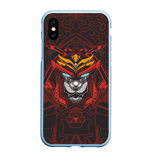 Чехол iPhone XS Max матовый Голова кота-самурая / 3D-Голубой – фото 1