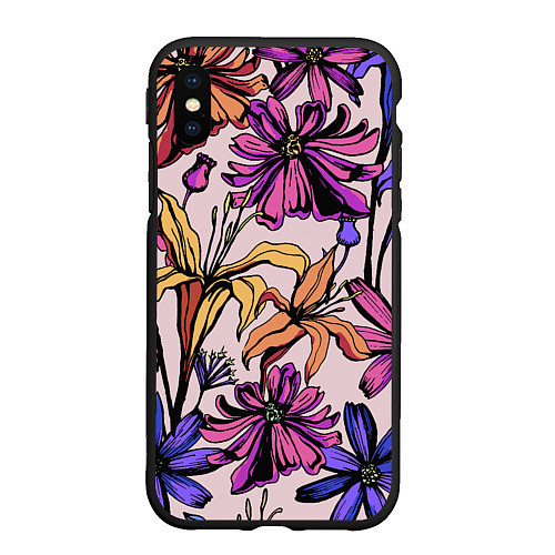 Чехол iPhone XS Max матовый Цветы Разноцветные / 3D-Черный – фото 1