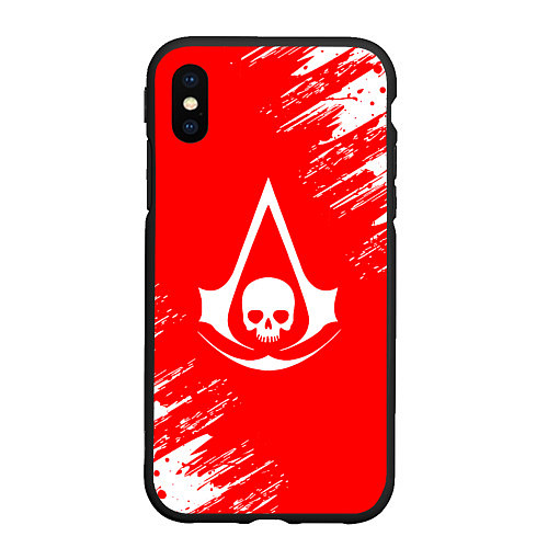 Чехол iPhone XS Max матовый Assassins creed череп красные брызги / 3D-Черный – фото 1