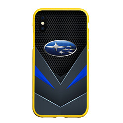 Чехол iPhone XS Max матовый Спортивная броня Subaru, цвет: 3D-желтый