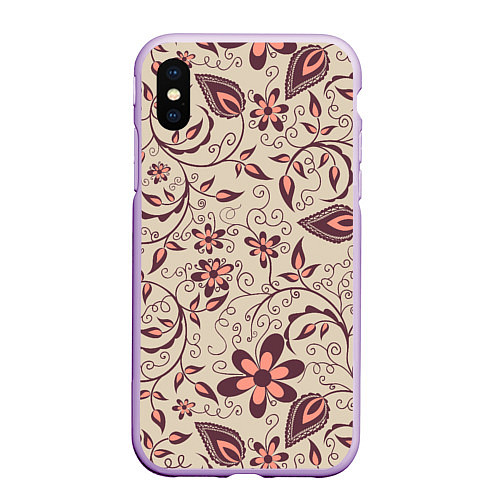 Чехол iPhone XS Max матовый Вьющиеся цветы / 3D-Сиреневый – фото 1