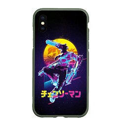 Чехол iPhone XS Max матовый CHAINSAW MAN on the background of the moon, цвет: 3D-темно-зеленый