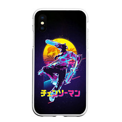 Чехол iPhone XS Max матовый CHAINSAW MAN on the background of the moon, цвет: 3D-белый