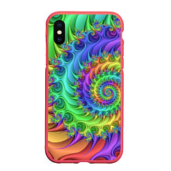 Чехол iPhone XS Max матовый Красочная фрактальная спираль Узор Colorful fracta, цвет: 3D-красный