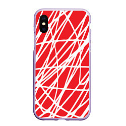 Чехол iPhone XS Max матовый Белые линии на красном фоне Абстракция