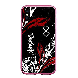 Чехол iPhone XS Max матовый BERSERK BLACK MASK - БЕРСЕРК ЧЁРНАЯ МАСКА, цвет: 3D-малиновый