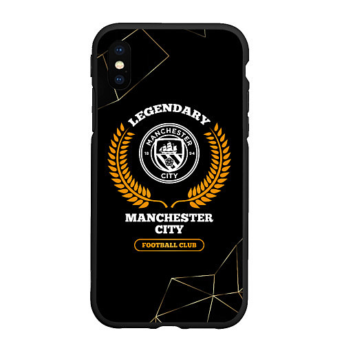 Чехол iPhone XS Max матовый Лого Manchester City и надпись Legendary Football / 3D-Черный – фото 1