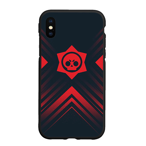 Чехол iPhone XS Max матовый Красный Символ Brawl Stars на темном фоне со стрел / 3D-Черный – фото 1