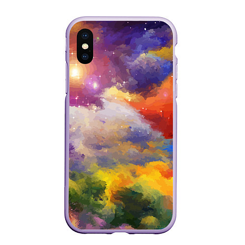 Чехол iPhone XS Max матовый Красочный горный пейзаж Грузия Colorful mountain l / 3D-Светло-сиреневый – фото 1