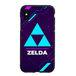 Чехол iPhone XS Max матовый Символ Zelda в неоновых цветах на темном фоне, цвет: 3D-черный