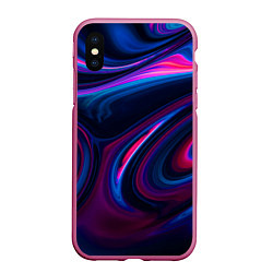 Чехол iPhone XS Max матовый Неоновые разводы Neon streaks, цвет: 3D-малиновый