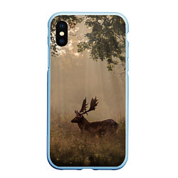 Чехол iPhone XS Max матовый Олень в лесу в лучах солнца, цвет: 3D-голубой