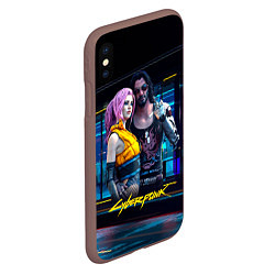 Чехол iPhone XS Max матовый Johnny и Vi Girl Cyberpunk2077, цвет: 3D-коричневый — фото 2