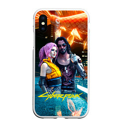 Чехол iPhone XS Max матовый Cyberpunk2077 Johnny Vi girl, цвет: 3D-белый