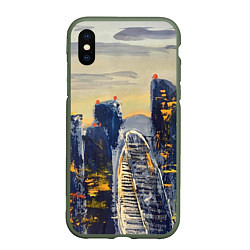 Чехол iPhone XS Max матовый Индустриальный пейзаж Москва-сити, цвет: 3D-темно-зеленый