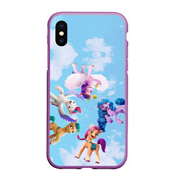 Чехол iPhone XS Max матовый My Little Pony летают в облаках, цвет: 3D-фиолетовый