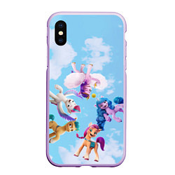 Чехол iPhone XS Max матовый My Little Pony летают в облаках, цвет: 3D-сиреневый