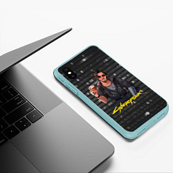 Чехол iPhone XS Max матовый Cyberpunk2077 Джонни с бокалом, цвет: 3D-мятный — фото 2