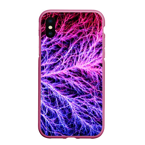 Чехол iPhone XS Max матовый Авангардный неоновый паттерн Мода Avant-garde neon / 3D-Малиновый – фото 1