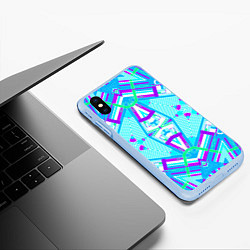 Чехол iPhone XS Max матовый Геометрический орнамент в голубых тонах, цвет: 3D-голубой — фото 2