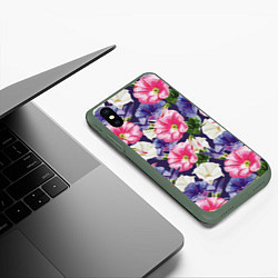 Чехол iPhone XS Max матовый Цветы Петунии, цвет: 3D-темно-зеленый — фото 2