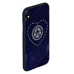 Чехол iPhone XS Max матовый Лого Leicester City в сердечке на фоне мячей, цвет: 3D-черный — фото 2