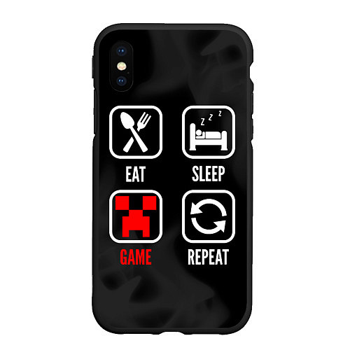 Чехол iPhone XS Max матовый Eat, Sleep, Minecraft, Repeat / 3D-Черный – фото 1
