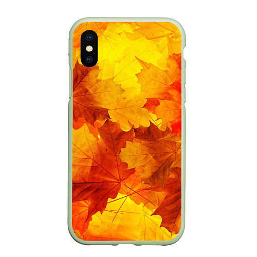 Чехол iPhone XS Max матовый Желтые-листья / 3D-Салатовый – фото 1