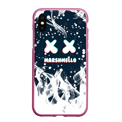 Чехол iPhone XS Max матовый Marshmello белый огонь / 3D-Малиновый – фото 1