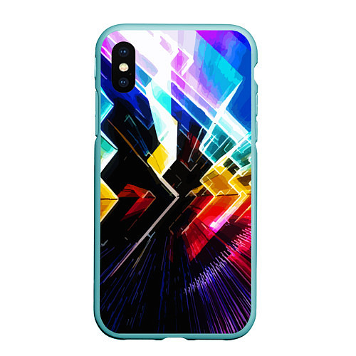 Чехол iPhone XS Max матовый Неоновая молния Абстракция Neon Lightning Abstract / 3D-Мятный – фото 1