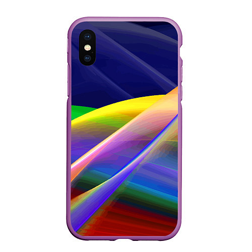 Чехол iPhone XS Max матовый Абстрактная неоновая композиция Волны Abstract neo / 3D-Фиолетовый – фото 1